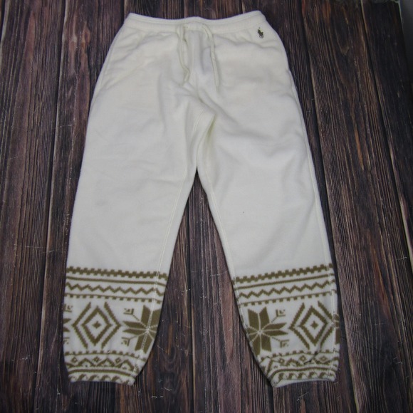 Polo Ralph Lauren NWT Mens Small Ivory Fleece Sweatpants Snowflakes Holiday